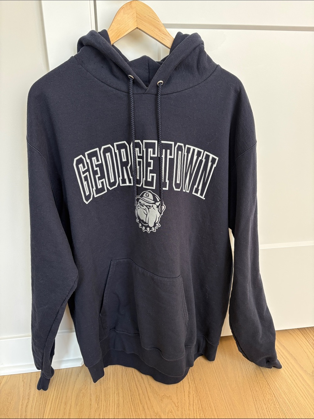 Champion Navy Georgetown Hooded Sweatshirt with White Lettering